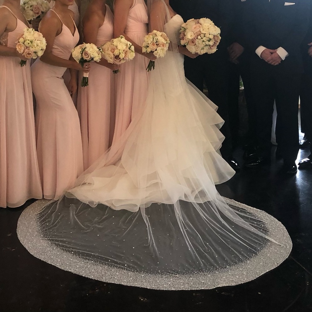 Stunning Cathedral Veil with wide band of intricate
Beading.
